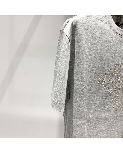 Versace Gray Medusa Logo T-Shirt With Round Neck for men