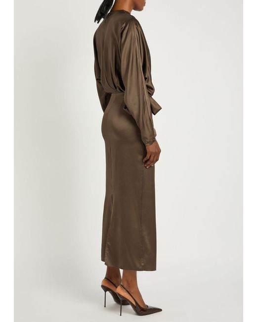 Staud Brown Phoebe Draped Stretch-Silk Dress