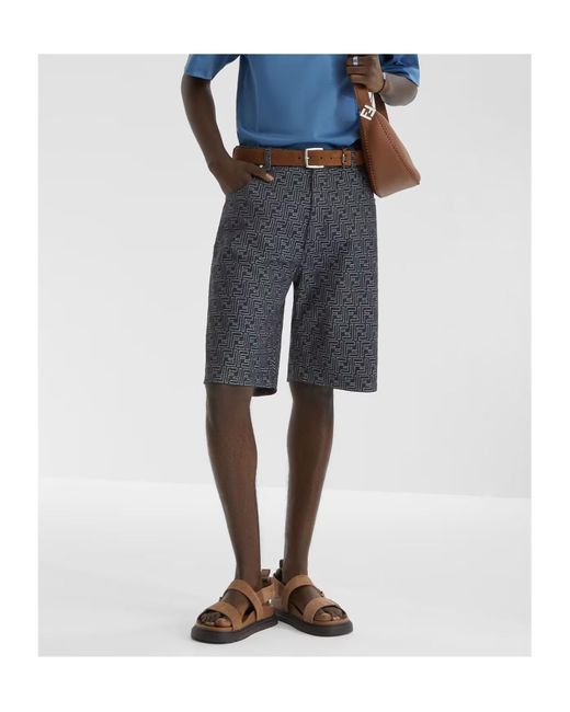 Fendi Blue Ff Jacquard Denim Shorts for men