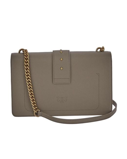 Pinko Gray Love One Classic Logo Plaque Crossbody Bag