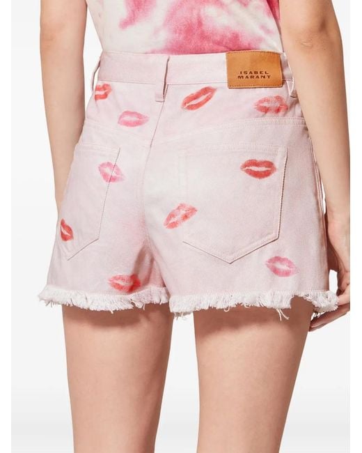 Isabel Marant Pink Isabel Marant Étoile Lesia Frayed Print Shorts
