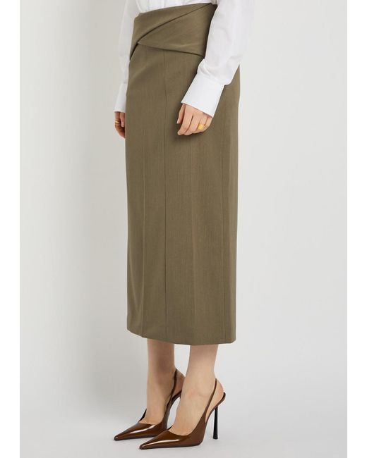 Victoria Beckham Green Wrap-Detail Wool-Blend Midi Skirt