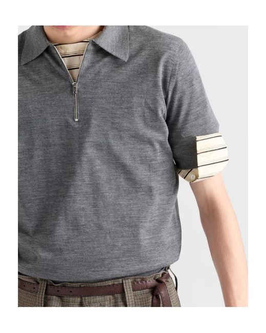 Prada Gray Superfine Wool Polo Shirt for men