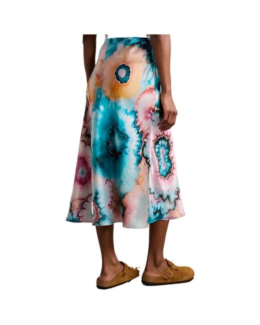The Elder Statesman Blue Tie-Dyed Silk-Satin Midi Skirt