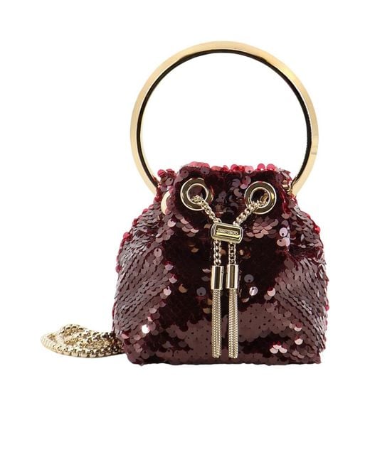 Jimmy Choo Red Sequin-Embellished Drawstring Bucket Bag