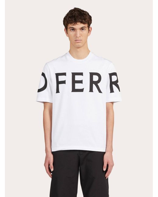 Ferragamo White Cotton T-Shirt With All-Over Logo Print for men