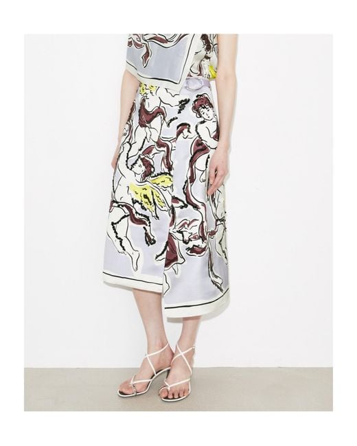 Tory Burch White Printed Satin Skirt