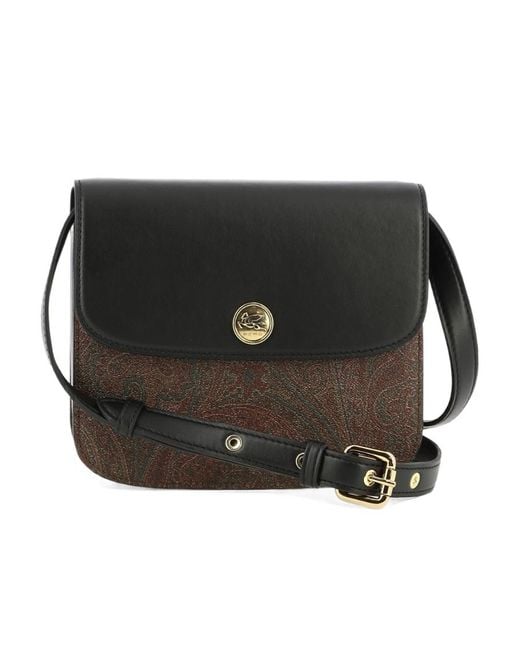 Etro Black Paisley Printed Logo Plaque Crossbody Bag
