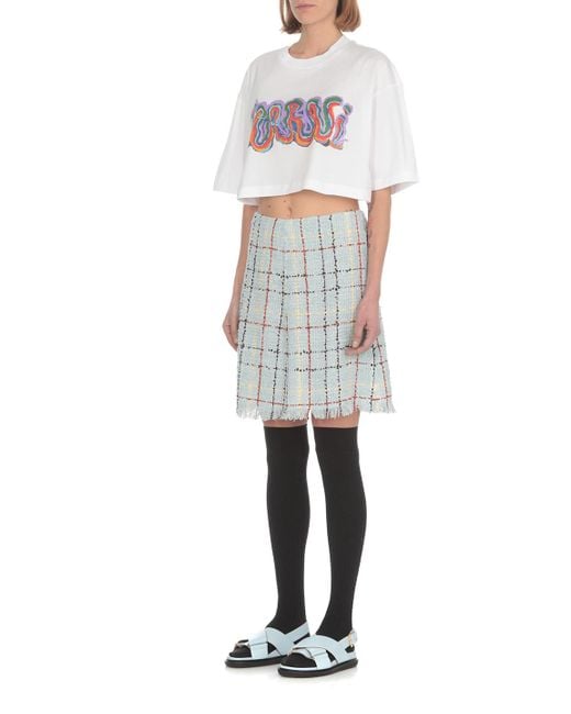 Marni White Logo-Print Cropped T-Shirt
