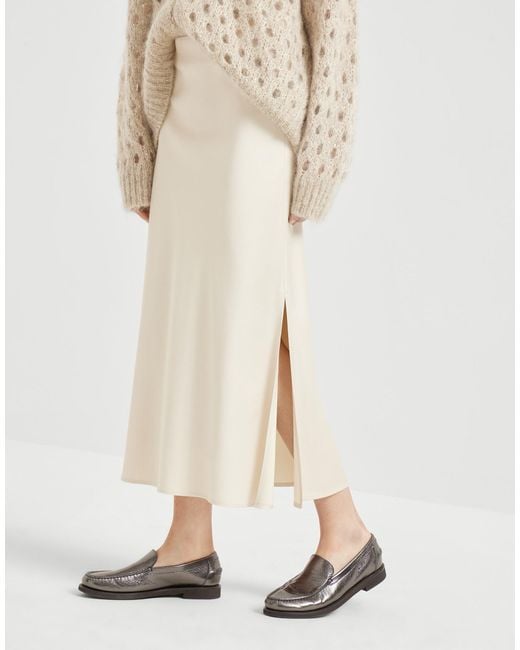 Brunello Cucinelli Natural Slit Detailed Midi Skirt