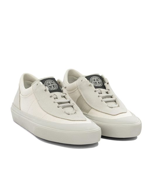 Stone Island White Suede And Canvas Low-Top Sneakers for men