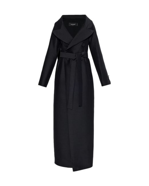 DSquared² Black Double-Breasted Long Coat