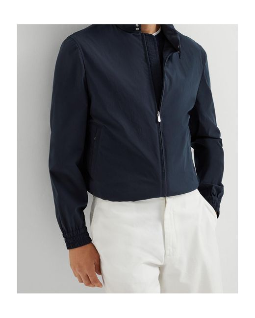 Brunello Cucinelli Blue Water-Resistant Bomber Jacket for men