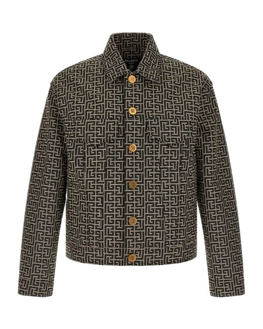Balmain Green Long Sleeved Jacquard Monogram Jacket for men