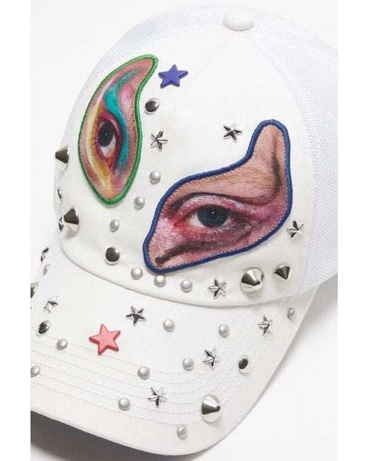 Acne White Stud-Embellished Cap