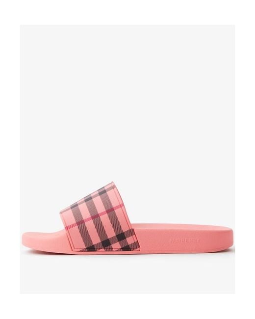 Burberry Pink Check-Print Flat Slides