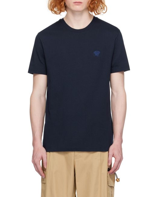 Versace Black Logo-Embroidered Crewneck T-Shirt for men
