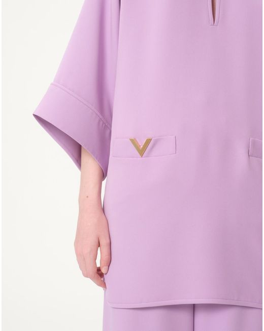 Valentino Purple Logo Plaque Three-Quarter-Sleeved Blouse