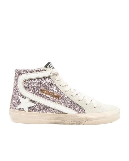 Golden Goose Deluxe Brand Natural Glitter-Panel High-Top Sneakers