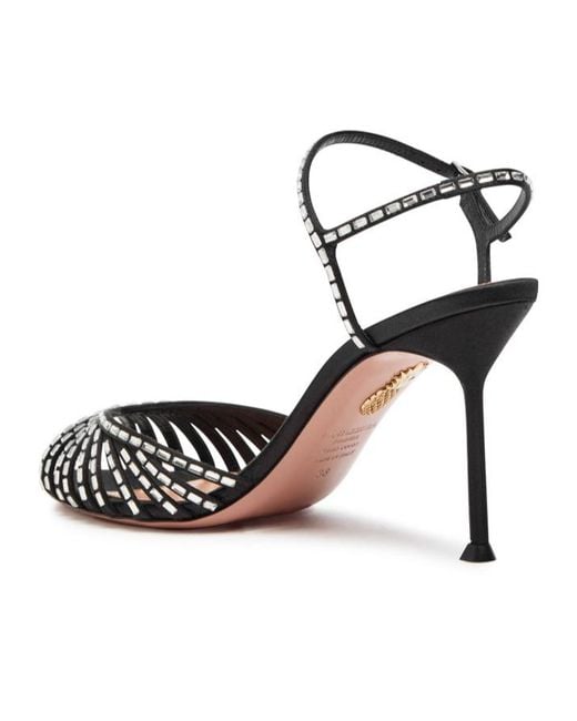 Aquazzura Black Hold Me Crystal 85 Embellished Satin Sandals