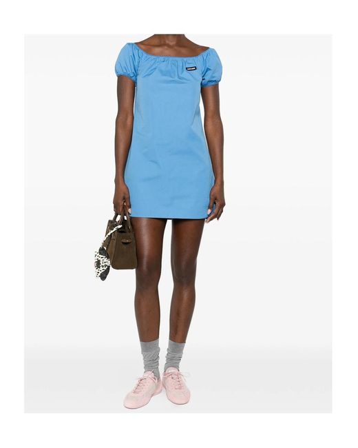 Miu Miu Blue Logo Detailed Mini Dress