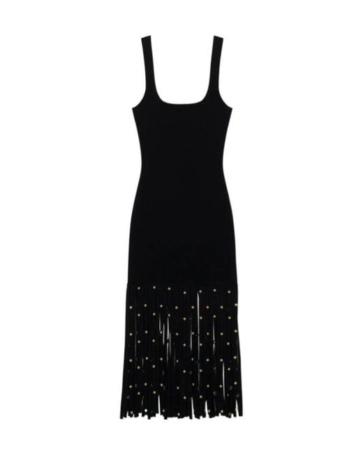 Jonathan Simkhai Black Fringed-Hem Embellished Midi Dress