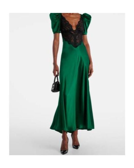Rodarte Green Lace-Trimmed Silk Cocktail Dress