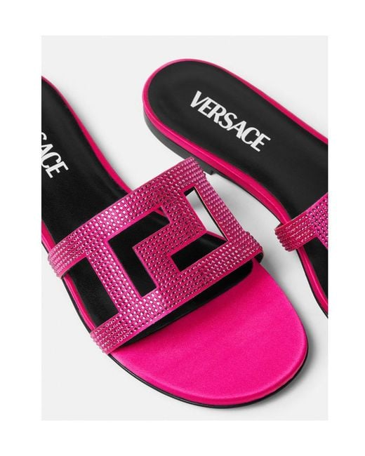 Versace Purple Greca Maze Embellished Slides
