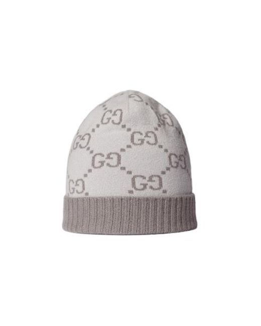 Gucci Gray Logo Intarsia Knit Beanie
