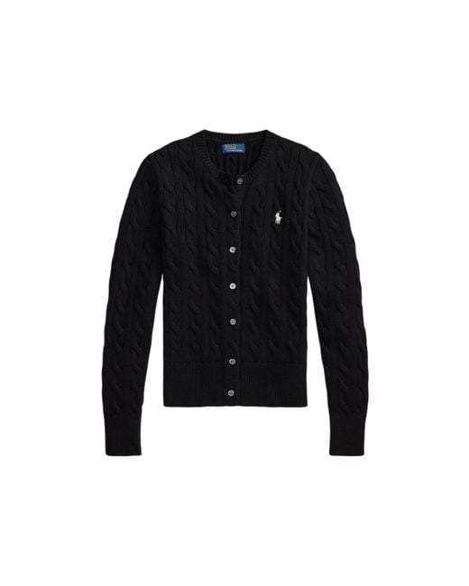 Polo Ralph Lauren Black Logo Embroidered Cable-Knit Cardigan