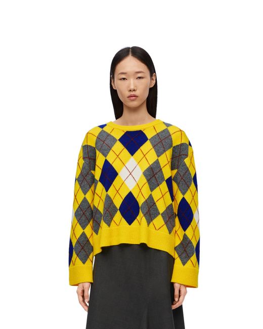 Loewe Yellow Argyle Crewneck Knitted Jumper