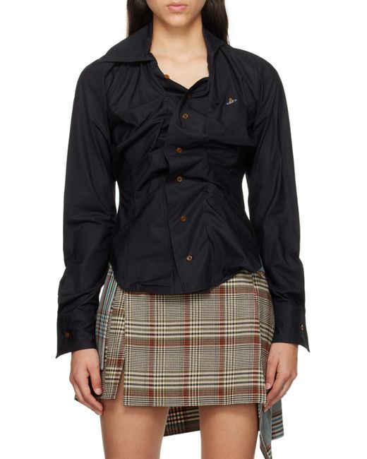 Vivienne Westwood Black Orb Logo Embroidered Drunken Shirt