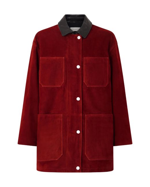 Nour Hammour Red Barn Leather-Trimmed Suede Jacket