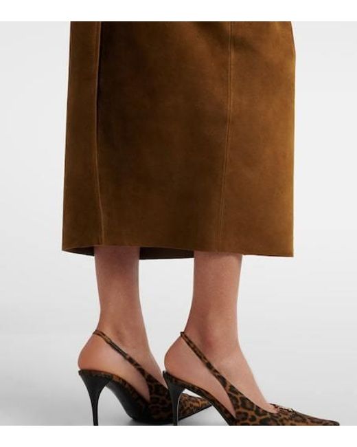 Nour Hammour Brown Selly Suede Midi Skirt