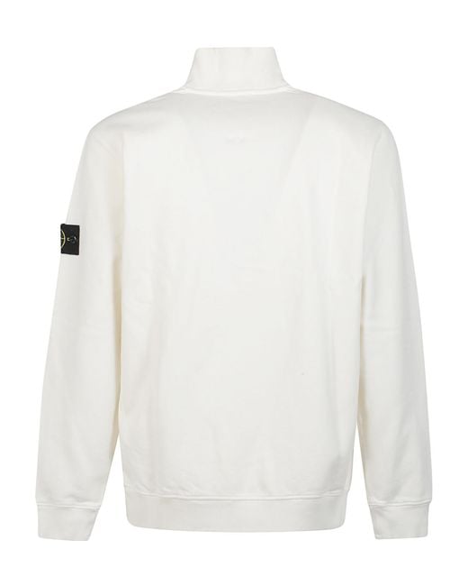 Stone Island White Logo Patch Half-Zipped Sweatshirt for men