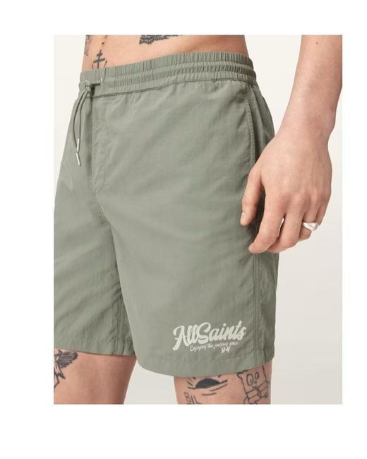 AllSaints Green Odyssey Slim Fit Swim Shorts for men
