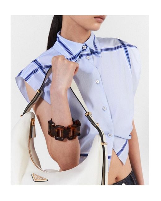 Prada Blue Checked Cropped Cotton Shirt