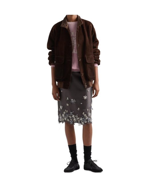 Prada Brown Embellished Raw-Cut Hem Midi Skirt