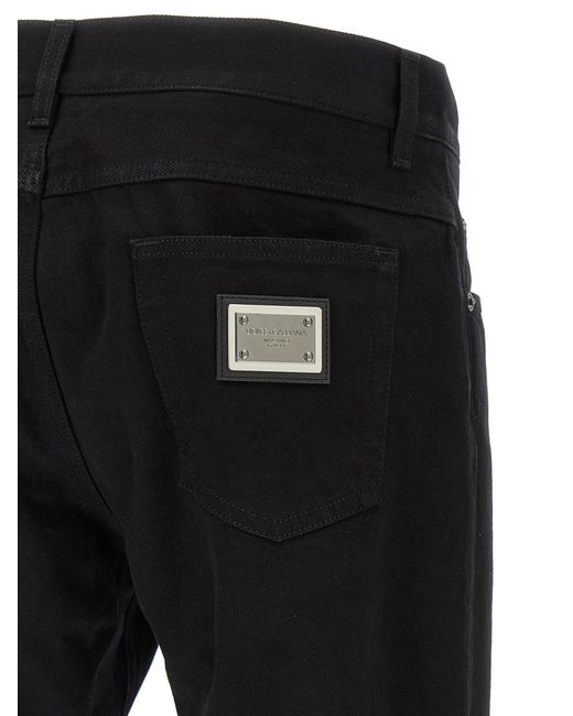 Dolce & Gabbana Black Mercury Logo Plaque Straight Leg Jeans for men