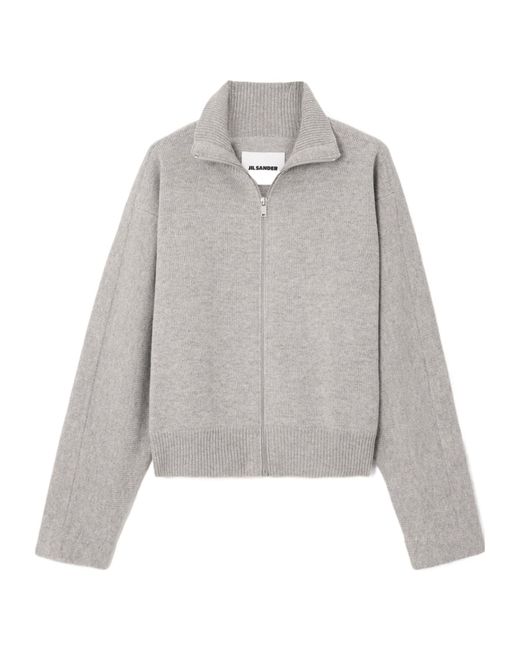 Jil Sander Gray High-Neck Zip-Front Cardigan