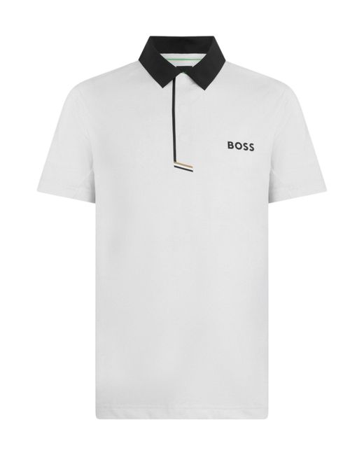 Boss White Collared Short-Sleeved Polo Shirt for men