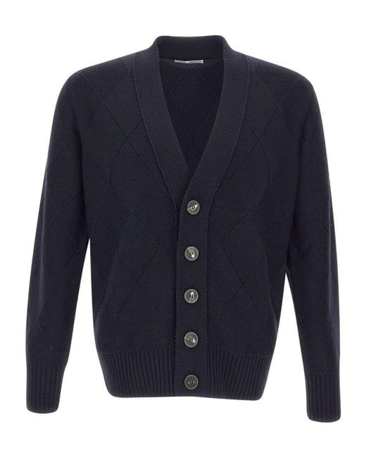 Kangra Cashmere Blue Kangra Diamond-Knit V-Neck Cardigan for men
