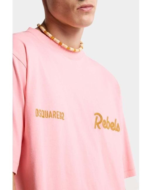 DSquared² Pink Rebels Loose Fit T-Shirt for men