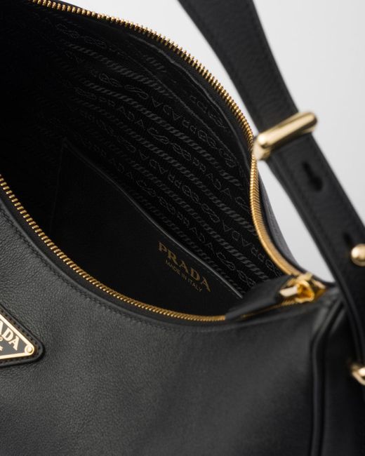 Prada Black Arqué Zip-Up Large Shoulder Bag