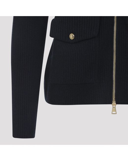 Moncler Blue Zip-Up Ribbed Cardigan