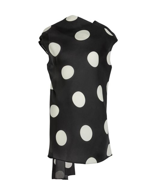 Khaite Black Polka-Dot Draped Silk Mini Dress