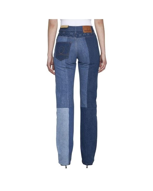 MARINE SERRE Blue Monogram Straight-Leg Patchwork Jeans
