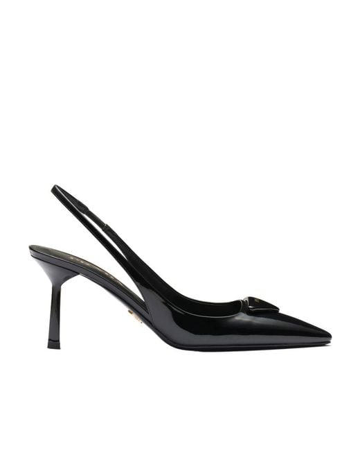 Prada Black Logo-Plaque Pointed-Toe Pumps