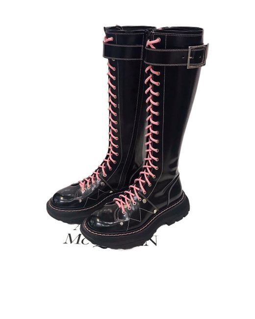 McQueen Black Tread Lace-Up Boots