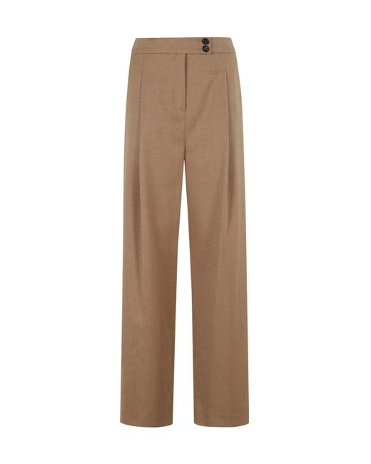 Eleventy Natural Pleated-Front Straight Trousers